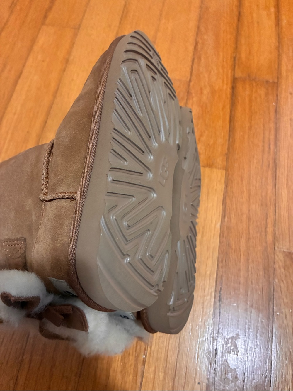 UGG Chestnut Suede Mini Boots with Shearling Bow Detail - Chestnut - Picture 16 of 16